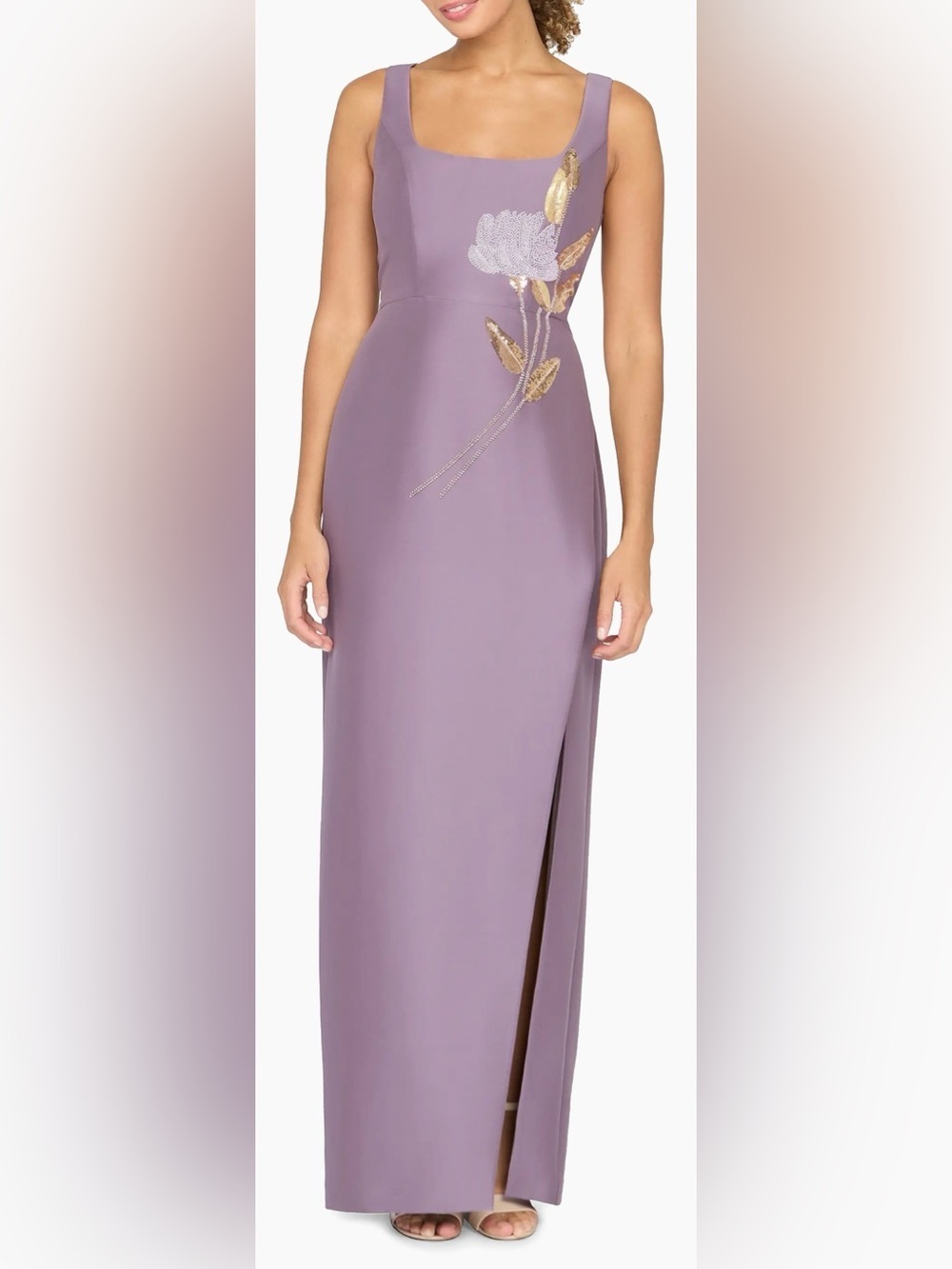 NEW Kay Unger Paloma Threaded Floral embellished purple Column Gown Sz 4